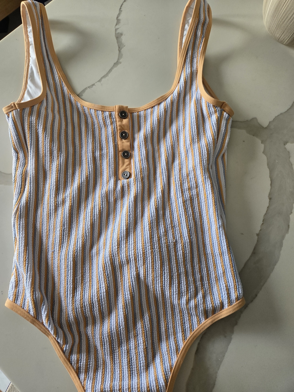 l*space White and Mustard Striped One-Piece Swimsuit